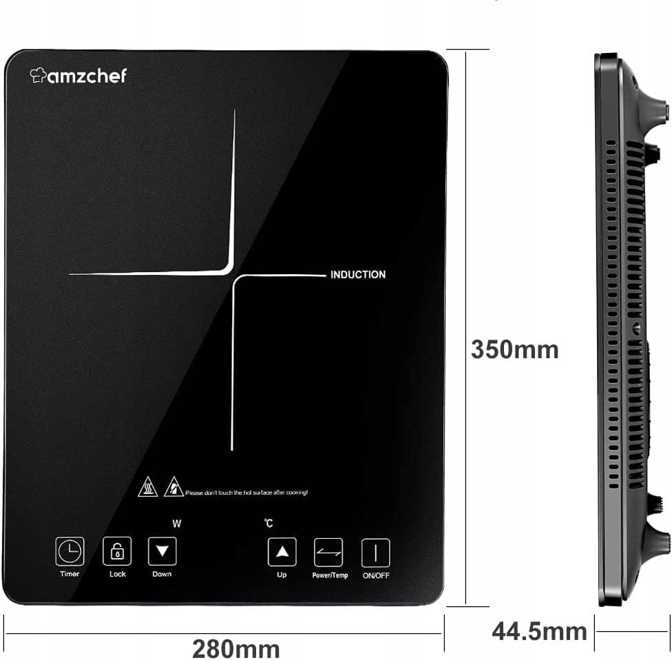AMZCHEF Płyta Indukcyjna, 2000 W, 10 Poziomów Mocy, 3-Godzinny Timer, Czarn