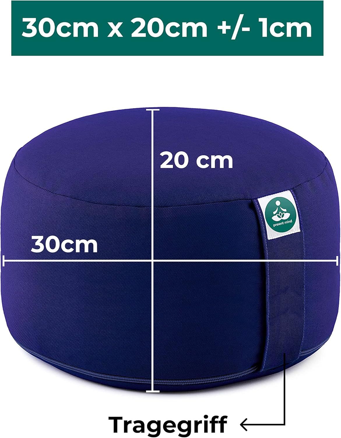 Present Mind Okrągła poduszka do jogi, wys. 20 cm, kolor: kwiat konopi.