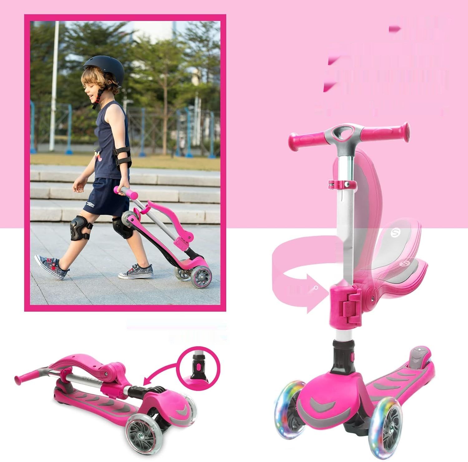 Stompa Kinder Roller 3 lata, składana hulajnoga LED, 3-8 lat
