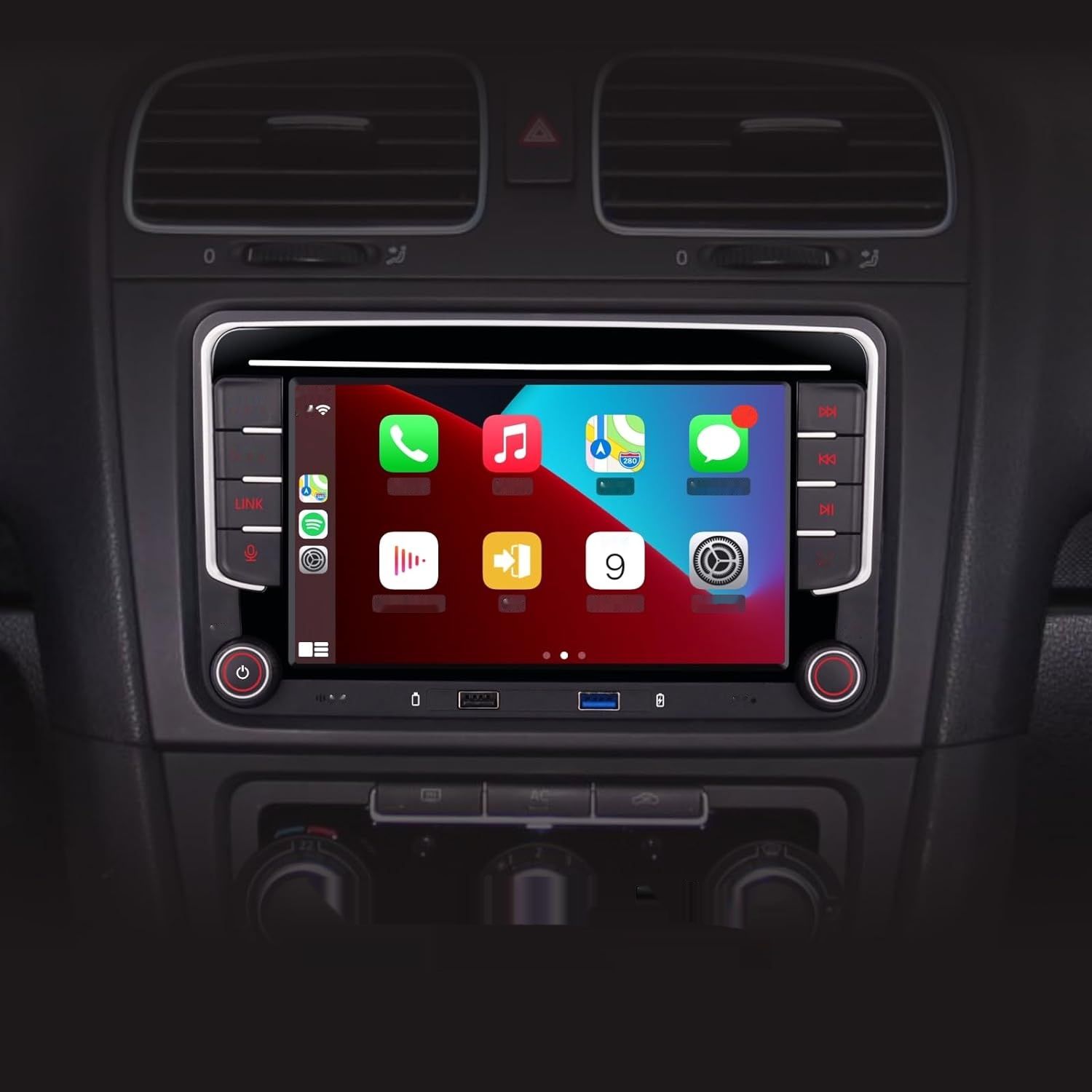 YZKONG Radio Samochodowe z Bezprzewodowym Carplay, model VW Passat/Golf.