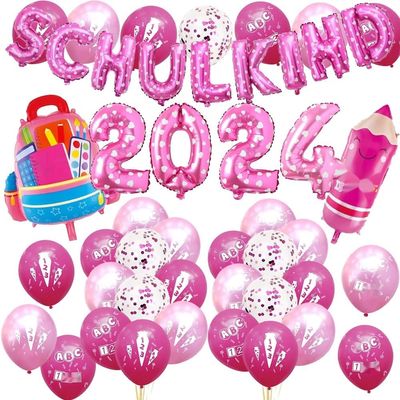 Dekoracje na pierwszy dzień szkoły Shulkind 2024: girlanda balonowa, ABC 123.