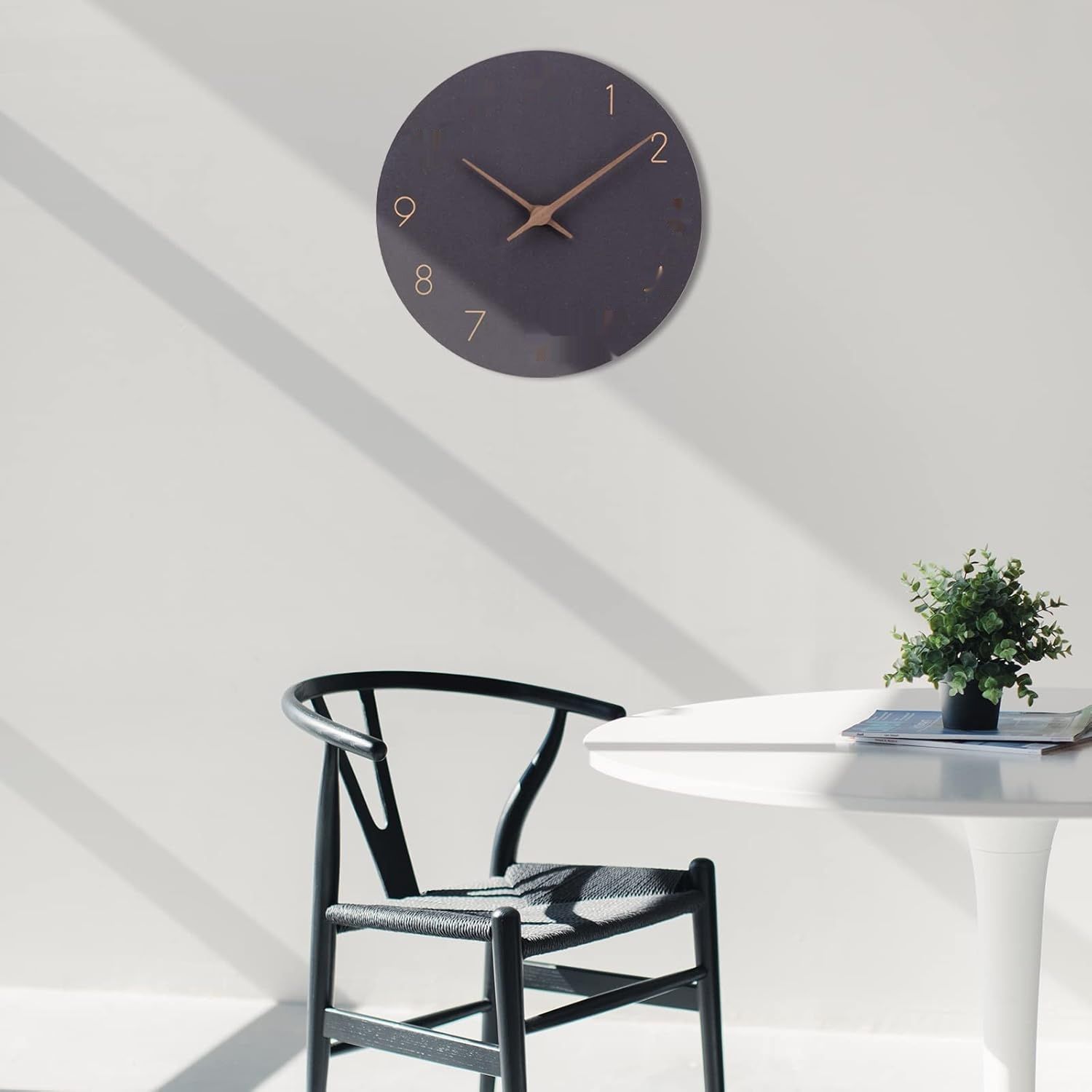 ACCSHINE MDF Drewniany Zegar Ścienny 30 cm Cichy Kwarcowy (Czarny)