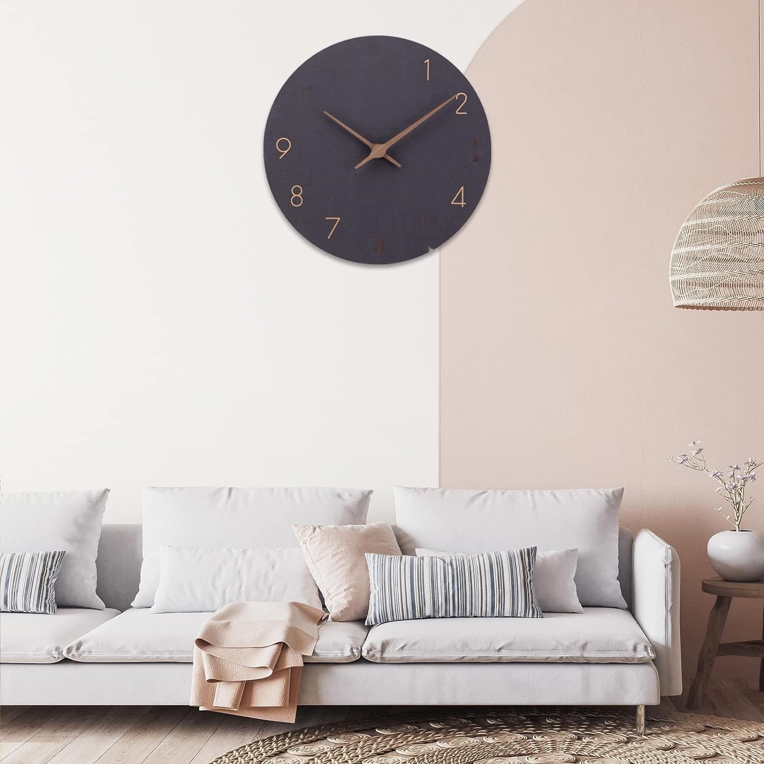 ACCSHINE MDF Drewniany Zegar Ścienny 30 cm Cichy Kwarcowy (Czarny)