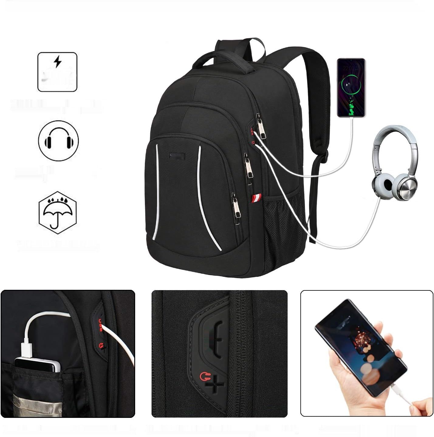 Della Gao Plecak biznesowy Wodoodporny z USB dla mężczyzn i kobiet