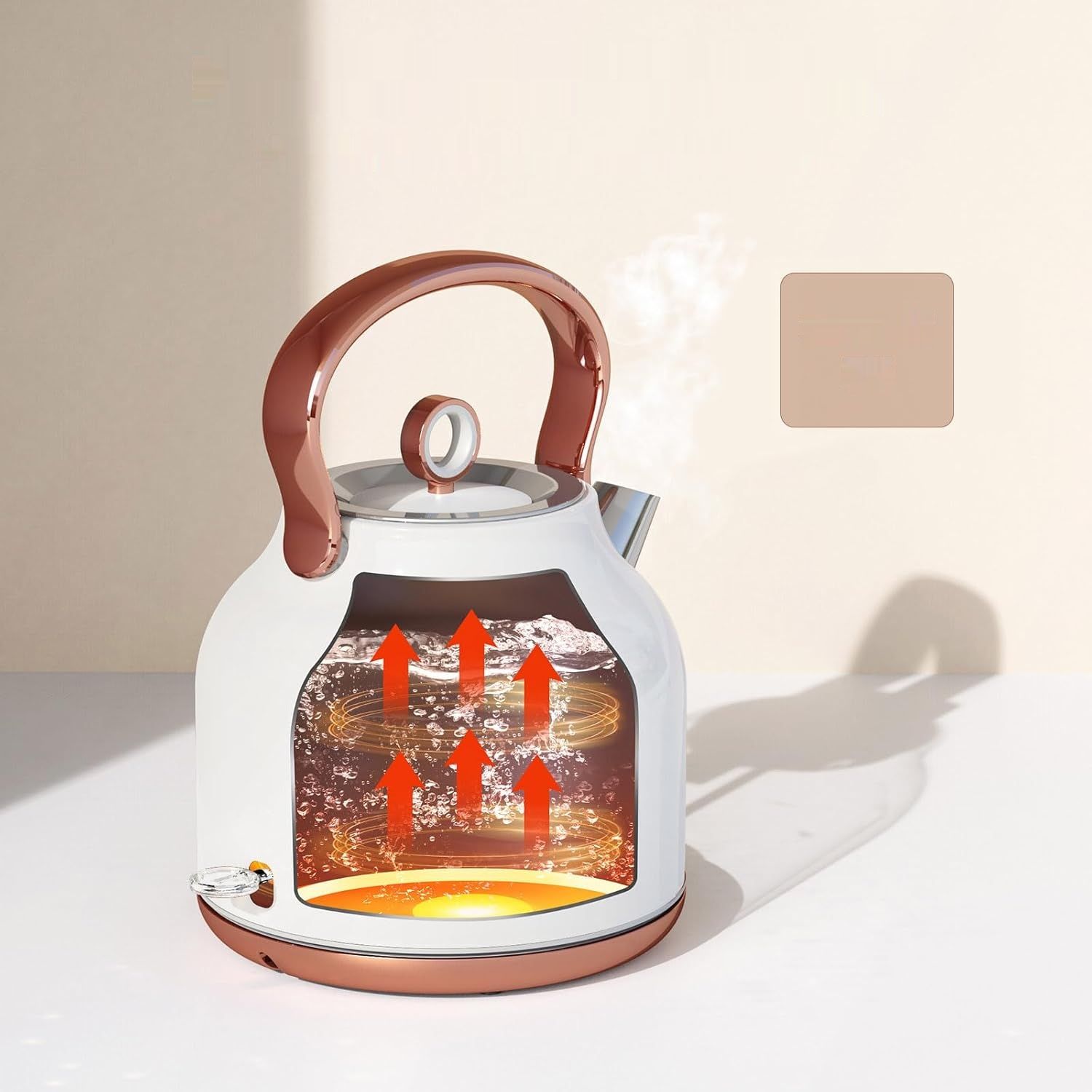 Czajnik retro NESSGRAIM, 1,7 L, 2200 W, stal nierdzewna, LED, biały