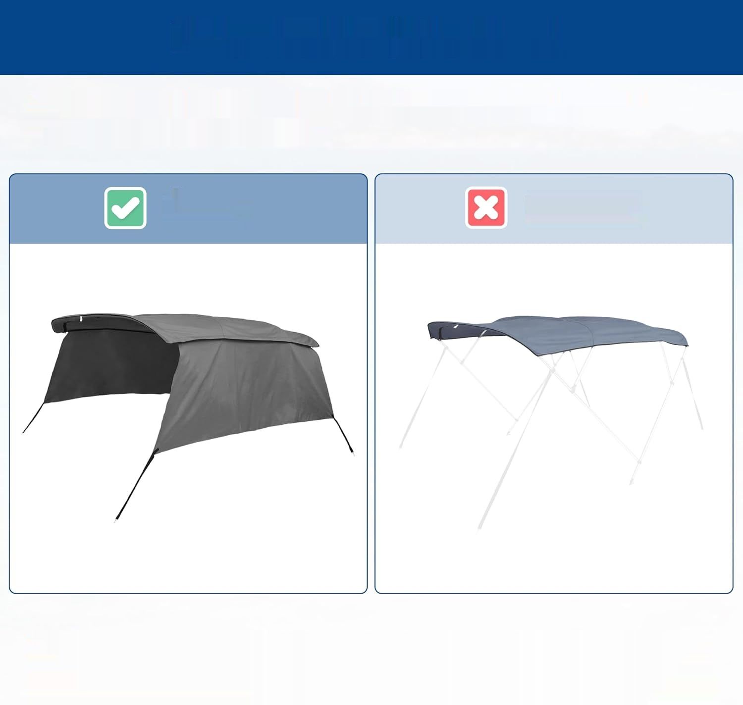 X AUTOHAUX Poliester Bimini Top Płótno pokrowiec 600D szary 4 Bogen 8&#39; L x 54&quot; H x 91&quot;-96&quot; B