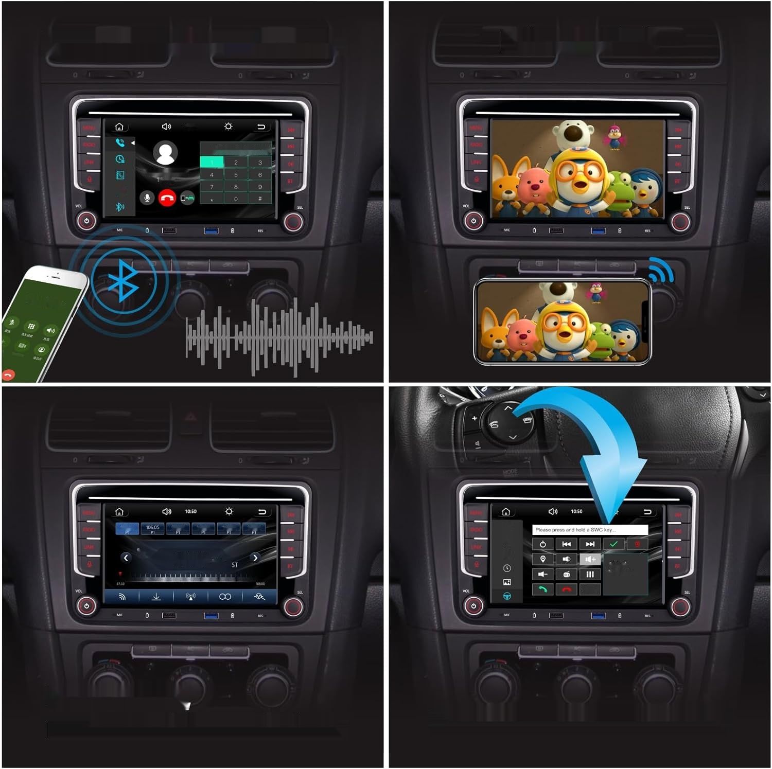 YZKONG Radio Samochodowe z Bezprzewodowym Carplay, model VW Passat/Golf.