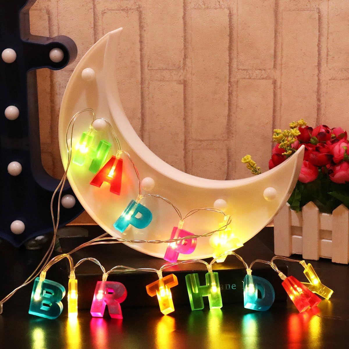 LEDMOMO Happy Birthday Lights, 13 LED diod, zasilany bateriami, wielokolorowy