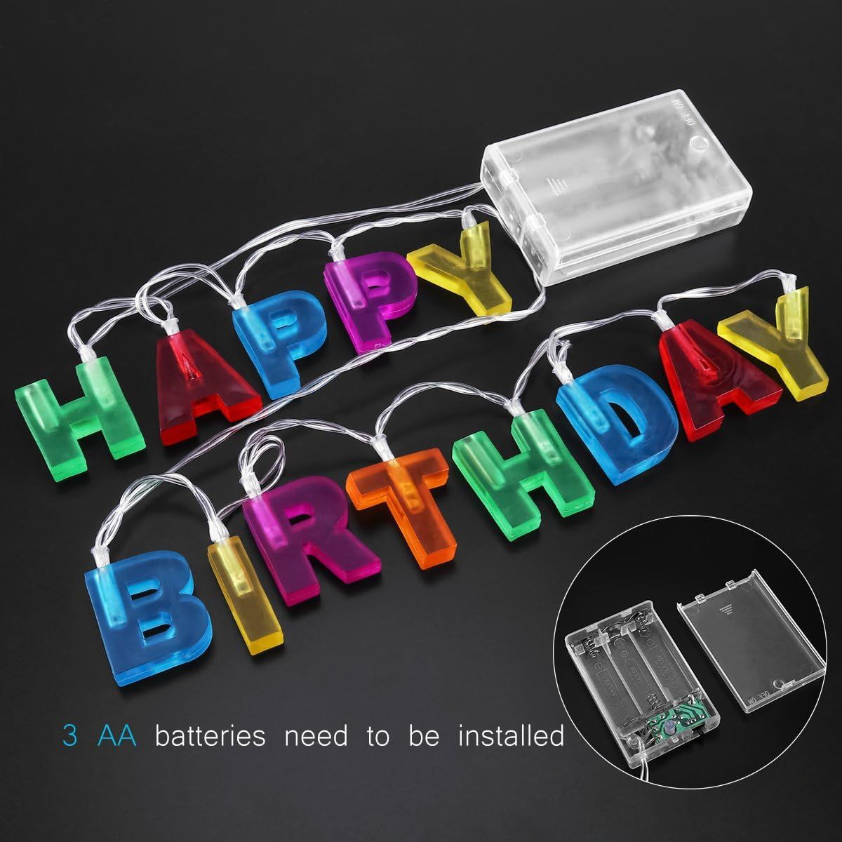 LEDMOMO Happy Birthday Lights, 13 LED diod, zasilany bateriami, wielokolorowy