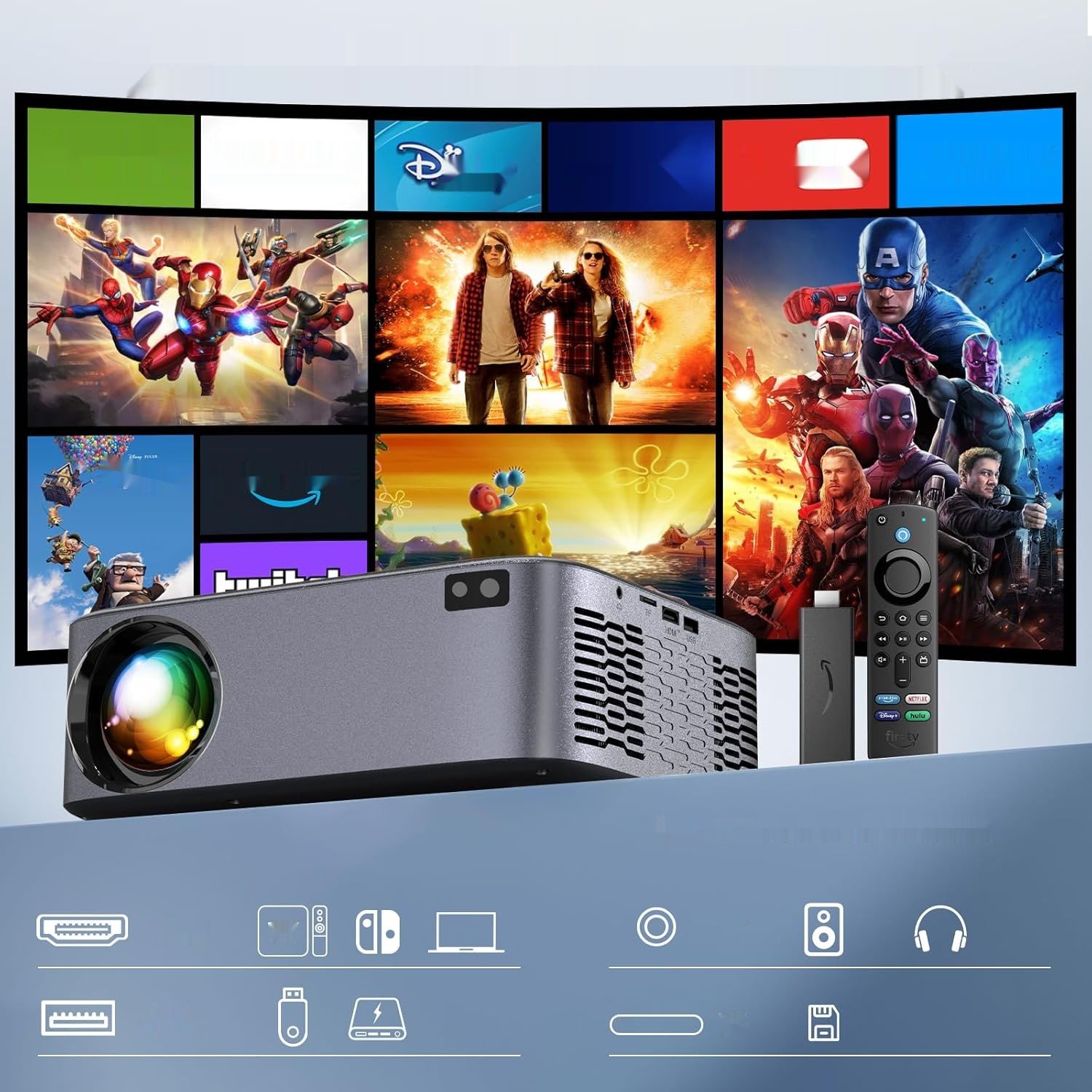 Projektor 4K 20000L 600ANSI 5G WiFi Bluetooth 1080P HD 300&quot; Elektryczny.