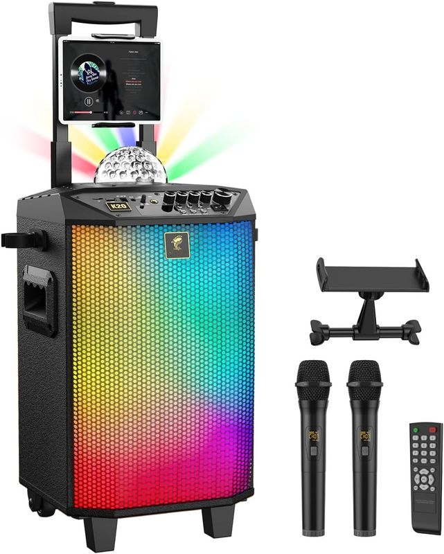 TONOR System PA K20 z 2 mikrofonami Bluetooth i kulą dyskotekową.