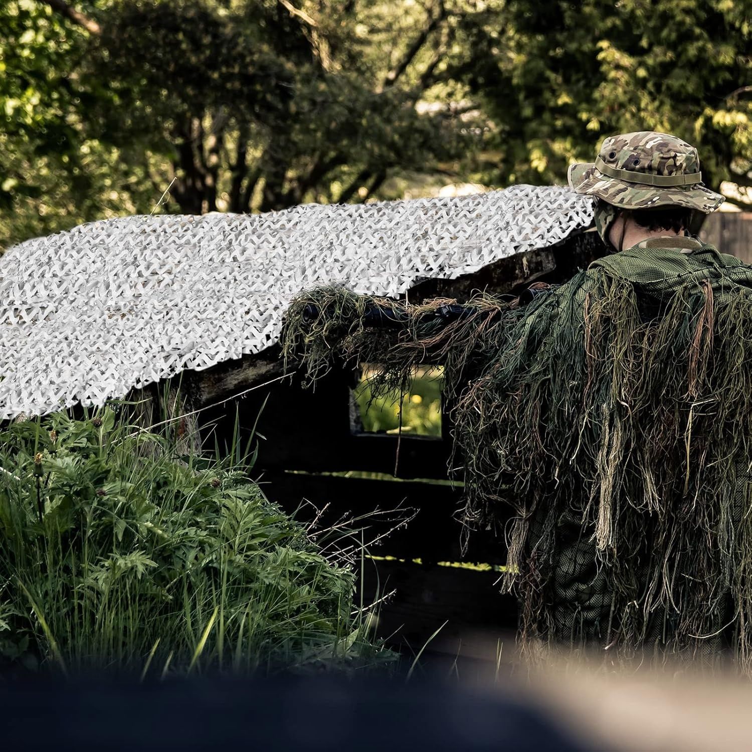 Sensong Siatka Maskująca Woodland do dekoracji i polowań.