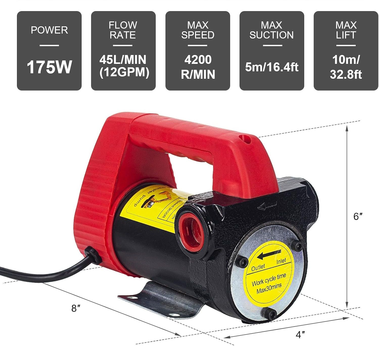 LEMOTO 12V 175W Pompa oleju 45L/min do diesel i nafty