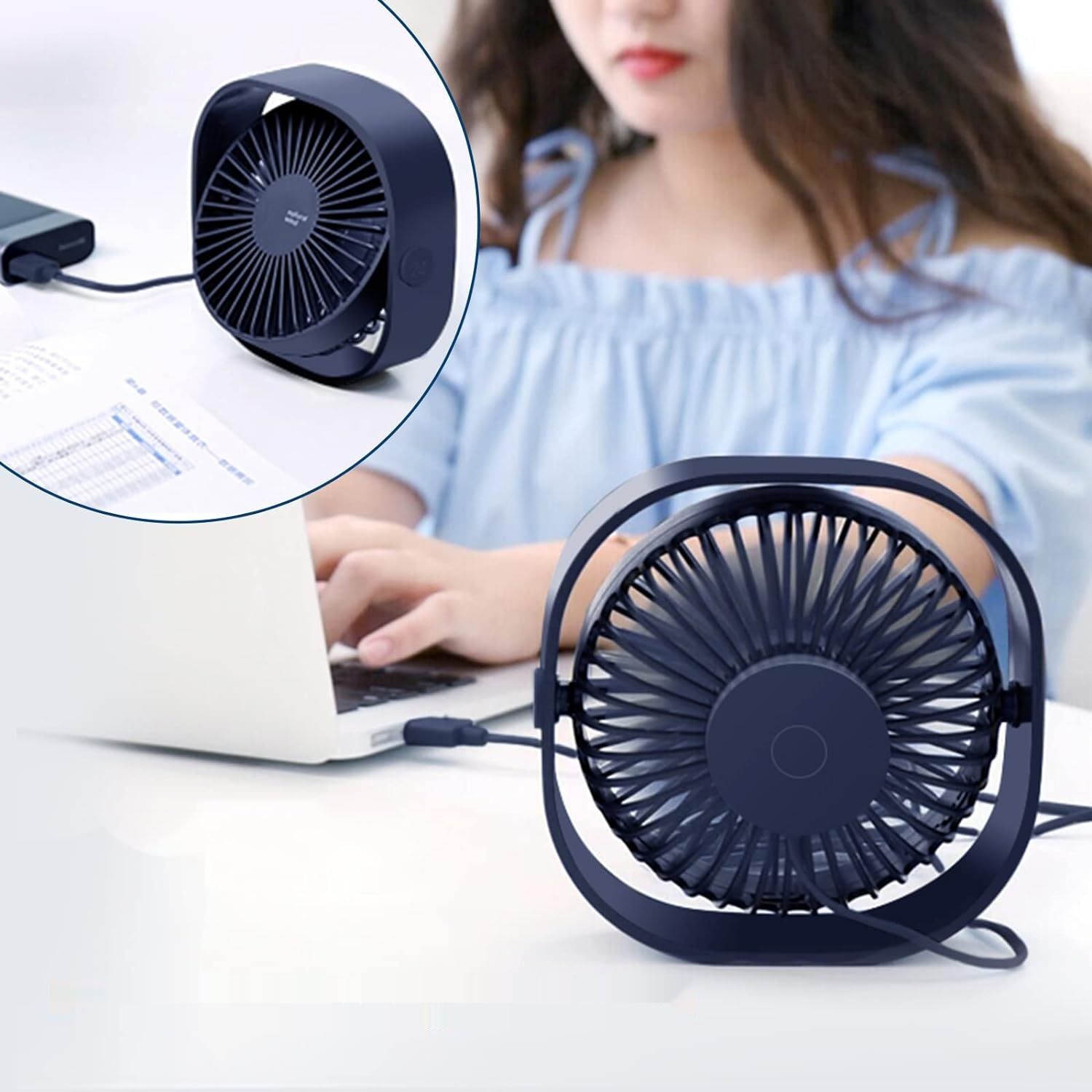 Simpeak Mini-Wentylator USB, 3 prędkości, 360° regulacja, ciemnoniebieski