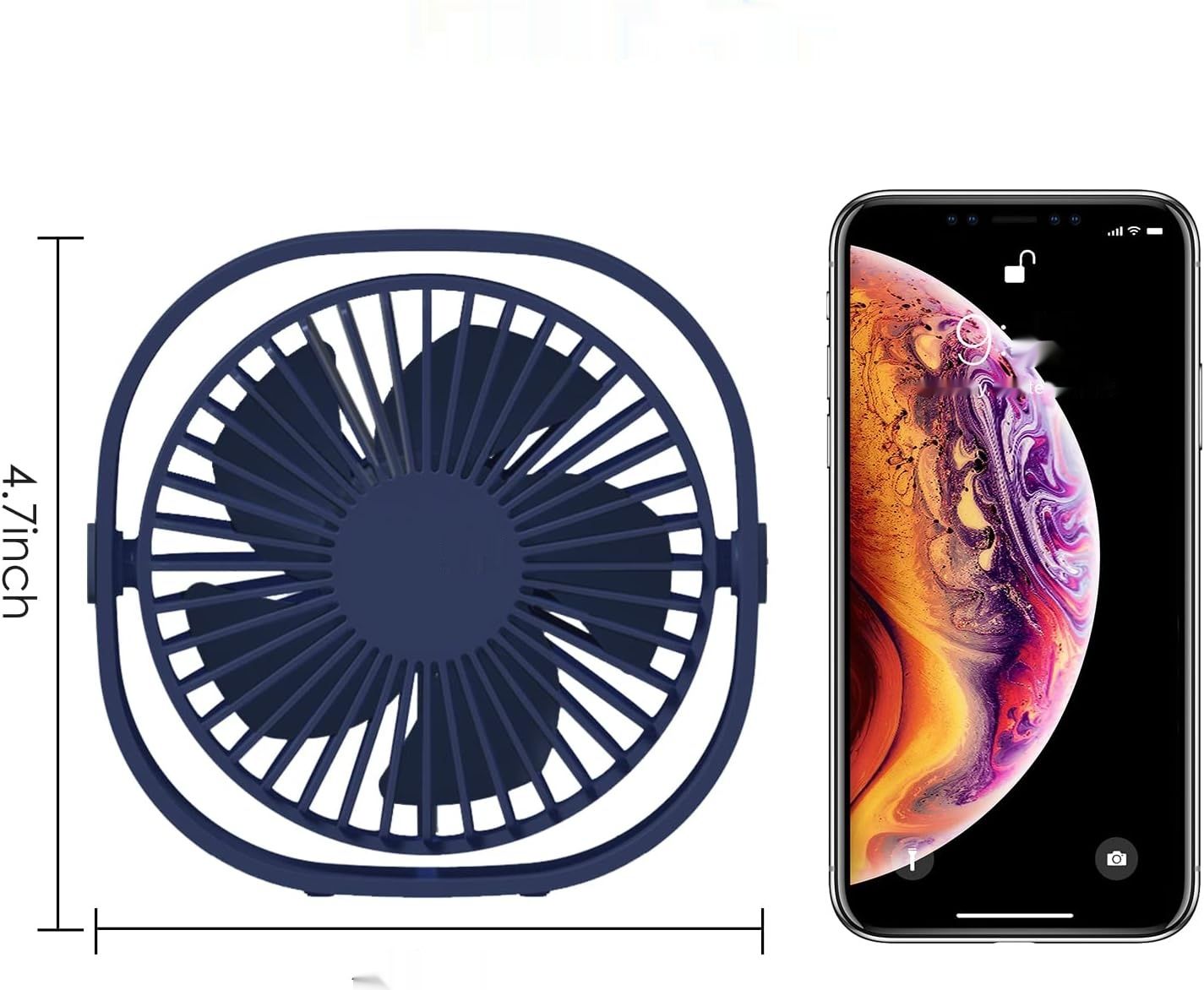 Simpeak Mini-Wentylator USB, 3 prędkości, 360° regulacja, ciemnoniebieski
