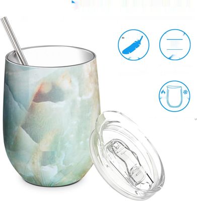 Kieliszek THILY, 12 oz, izolowany, opalowy marmur, z pokrywką i słomką.
