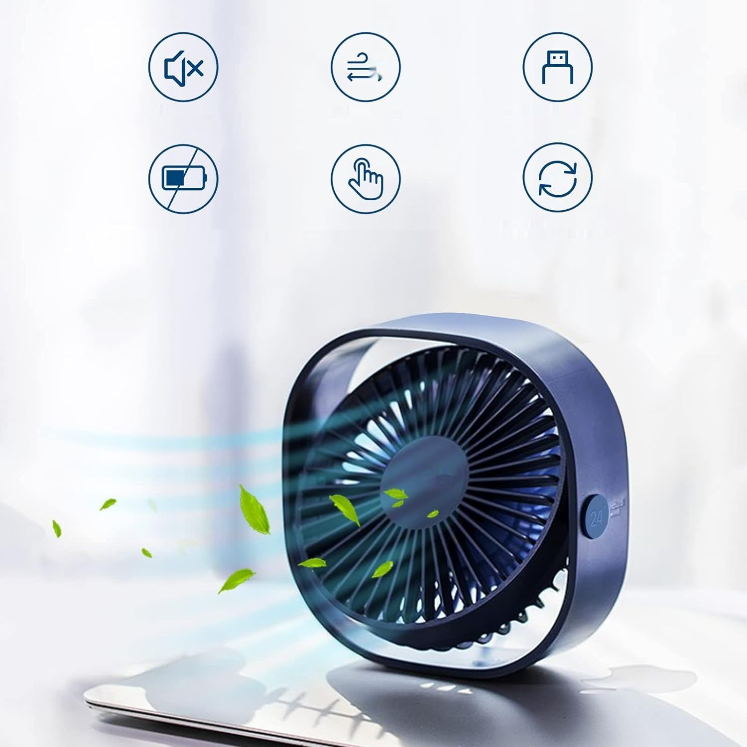 Simpeak USB Wentylator, Mini USB, 3 Prędkości, 360° Obrót - Biały/Niebieski