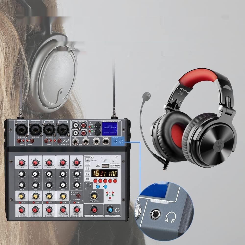 BOMGE 6-kanałowa konsola audio DJ z mikrofonem UHF, MP3, USB, Bluetooth