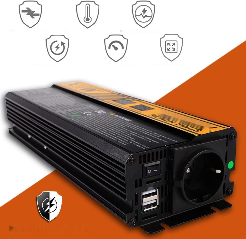 Przetwornica napięcia 1000 W 12V 230V LCD, czysta sinusoida, 2xUSB