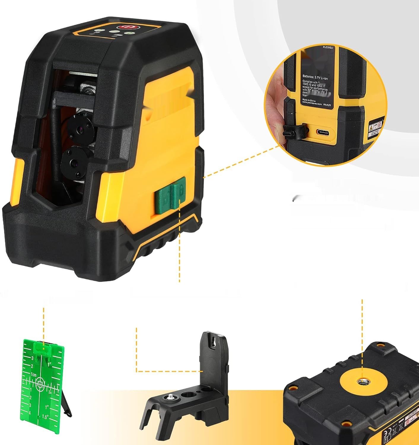 PREXISO Zielony Laser Krzyżowy 30m, Samopoziomujący Laser Liniowy