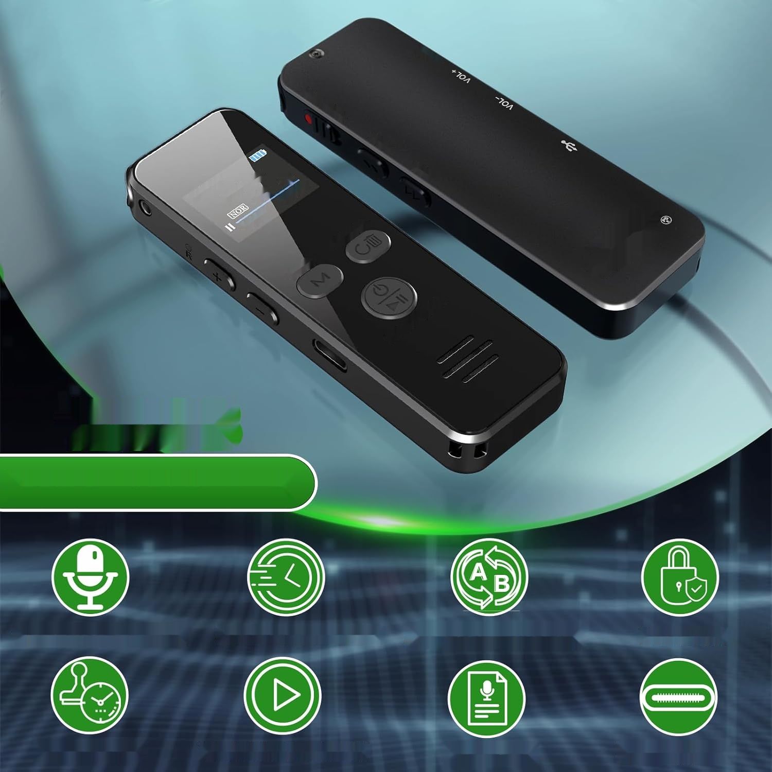 Howabo Dyktafon 60H, 128 GB, 1536 kbps, rozpoznawanie mowy, USB C