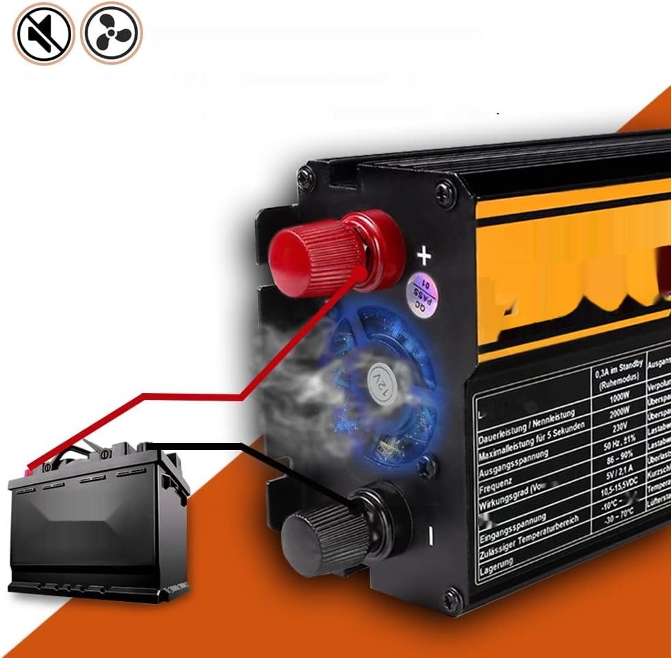 Przetwornica napięcia 1000 W 12V 230V LCD, czysta sinusoida, 2xUSB