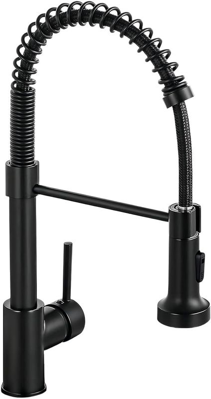 DJS bateria kuchenna, stal nierdzewna, 360° czarny kran z wyciąganą wylewką.