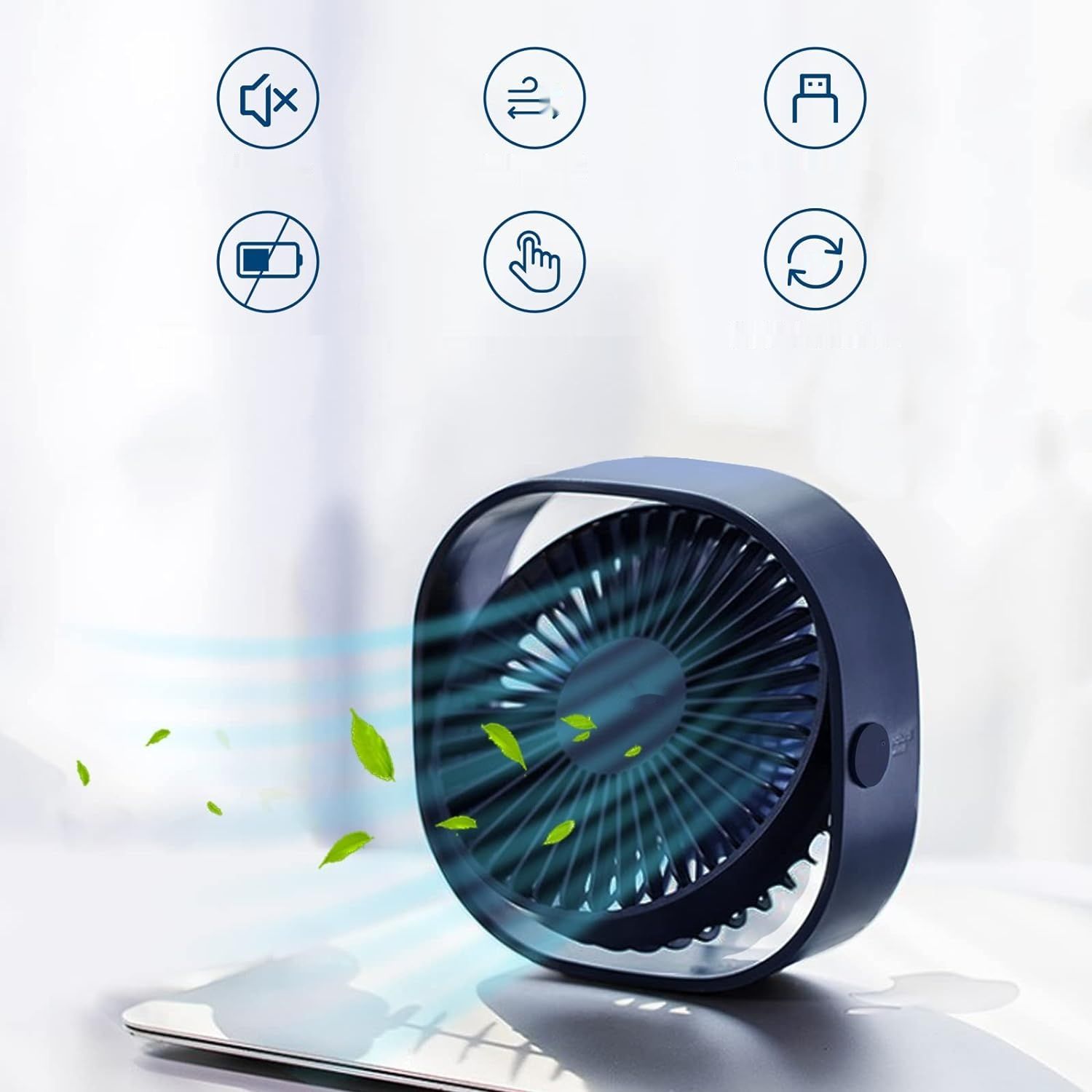 Simpeak Mini-Wentylator USB, 3 prędkości, 360° regulacja, ciemnoniebieski