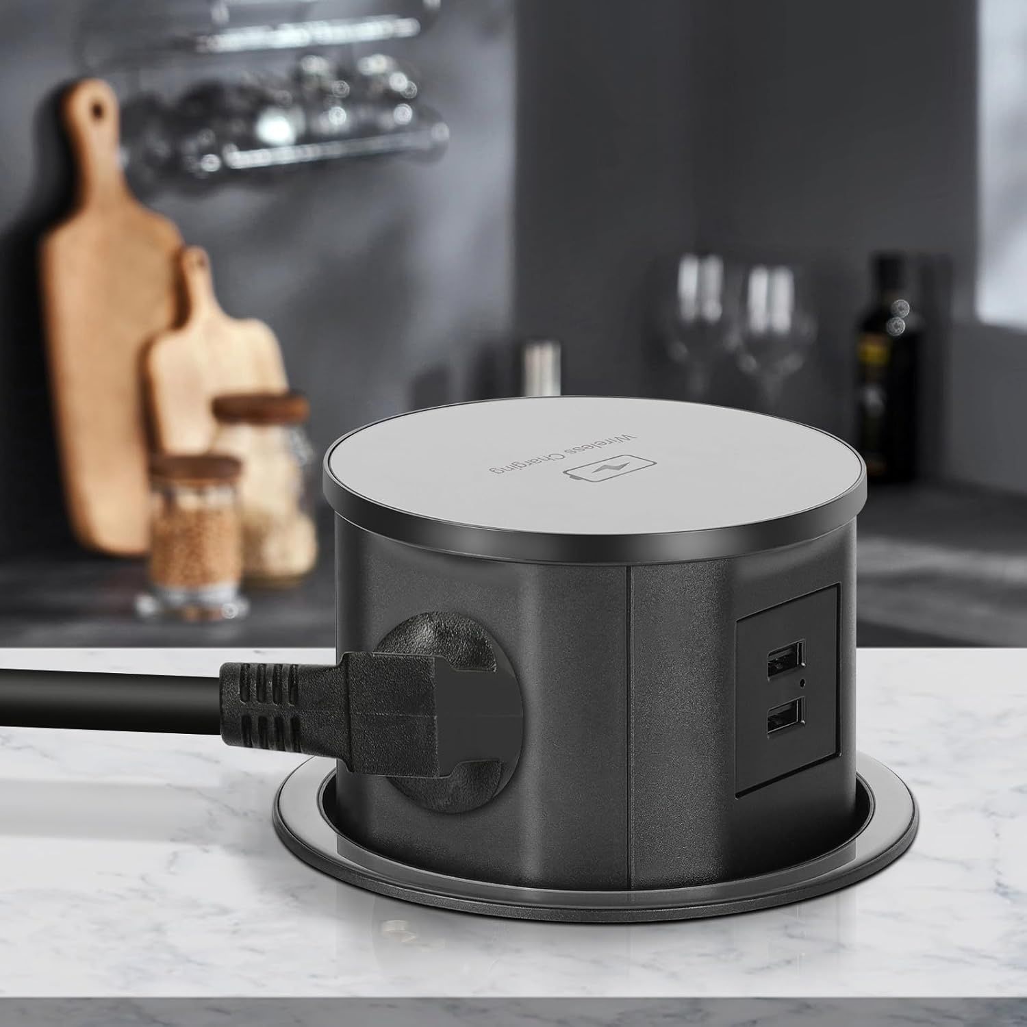Wielogniazdowa listwa zasilająca, 2x USB A, ładowarka 15W, 3680W/16A, D120mm