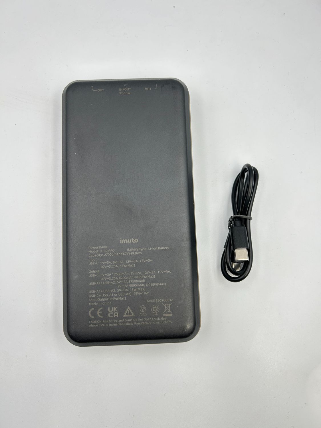 imuto Powerbank PD 65W 27000mAh z szybkim ładowaniem 3.0 kompatybilny z laptopami MacBook Pro/Air, Dell, Surface Go, Lenovo, iPhone 14, Huawei, Samsung, Tablet, Steam.