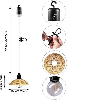 3-częściowa lampa boho, rattan, IP44, 17,5 cm, z pilotem, na baterie.
