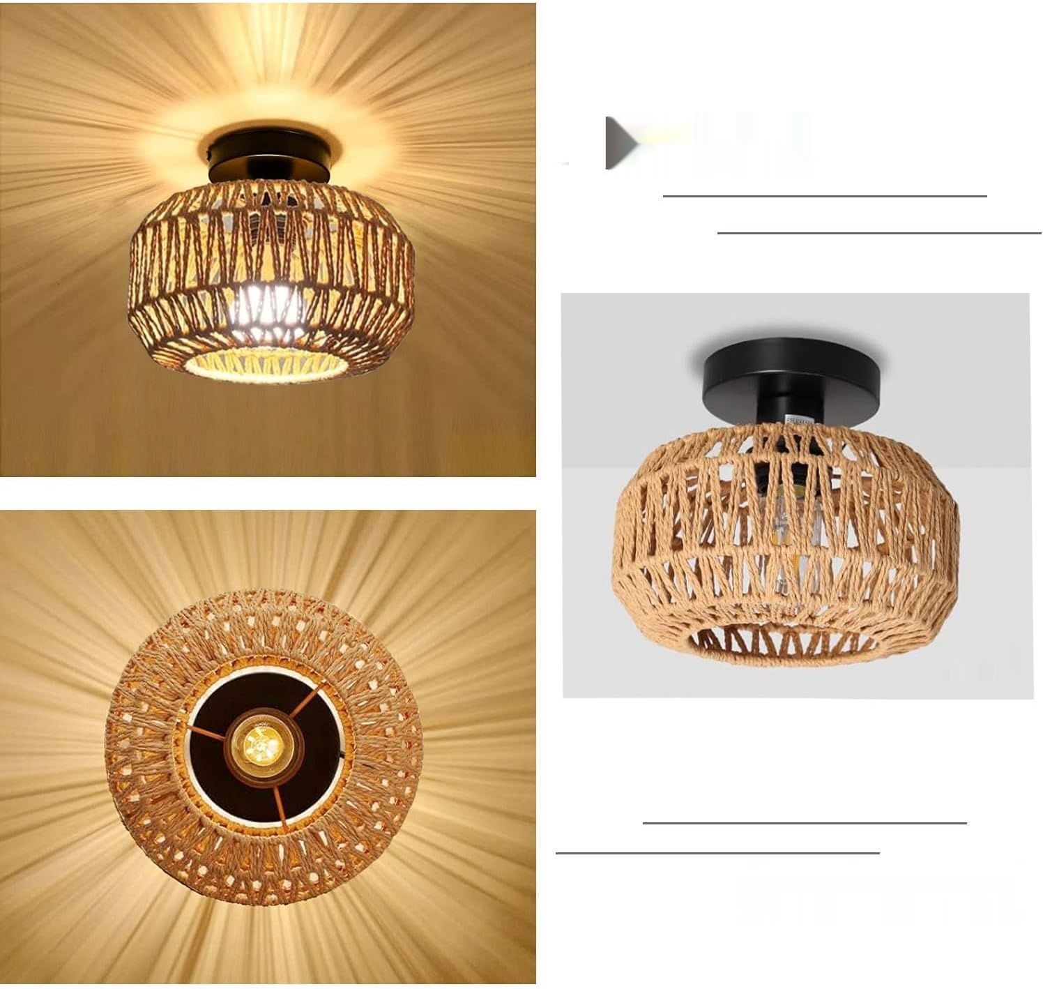 Boho Rattanowa Lampa Sufitowa Wisząca Vintage do Salonu, Jadalni, Sypialni