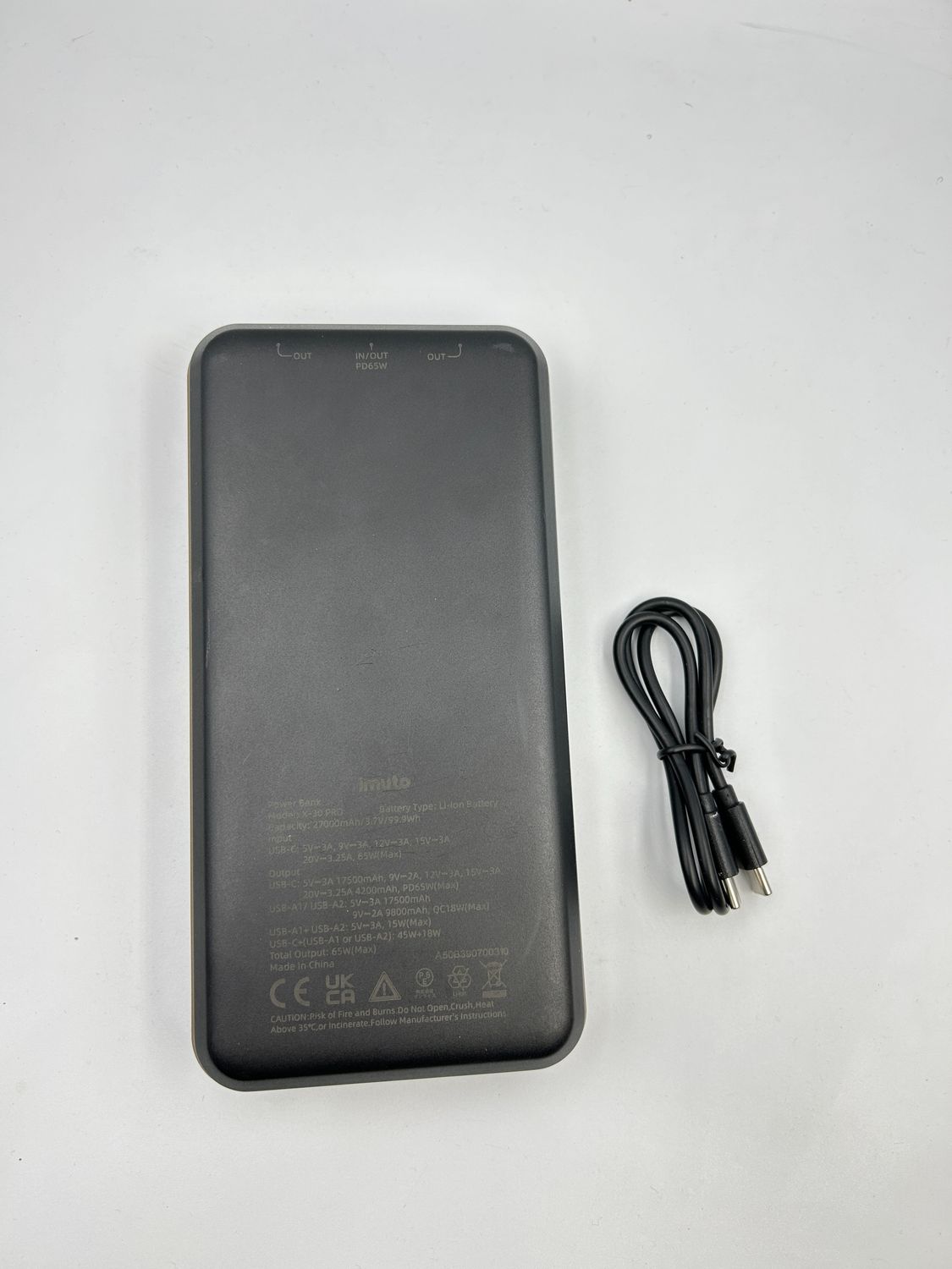 imuto Powerbank PD 65W 27000mAh z szybkim ładowaniem 3.0 kompatybilny z laptopami MacBook Pro/Air, Dell, Surface Go, Lenovo, iPhone 14, Huawei, Samsung, Tablet, Steam.