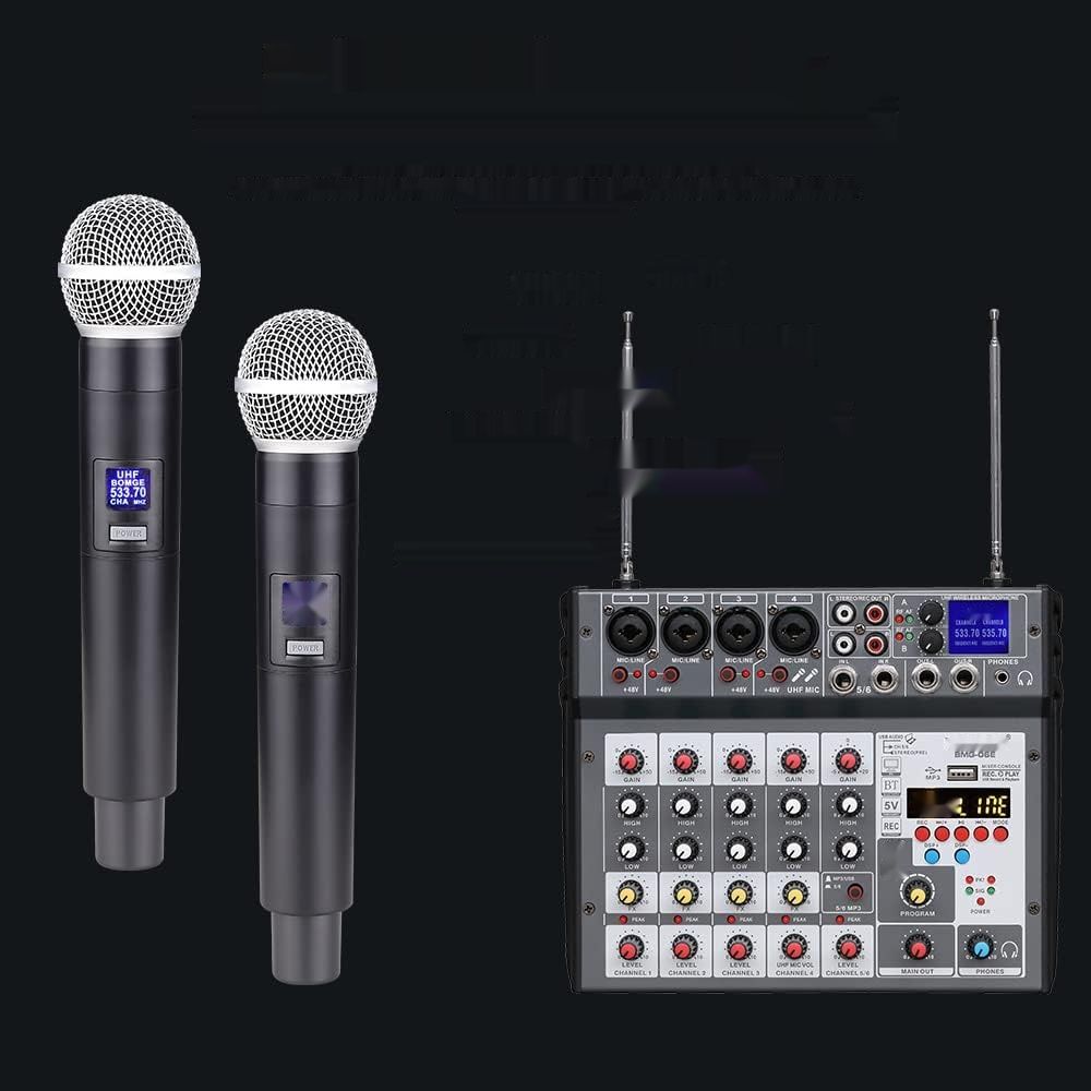 BOMGE 6-kanałowa konsola audio DJ z mikrofonem UHF, MP3, USB, Bluetooth