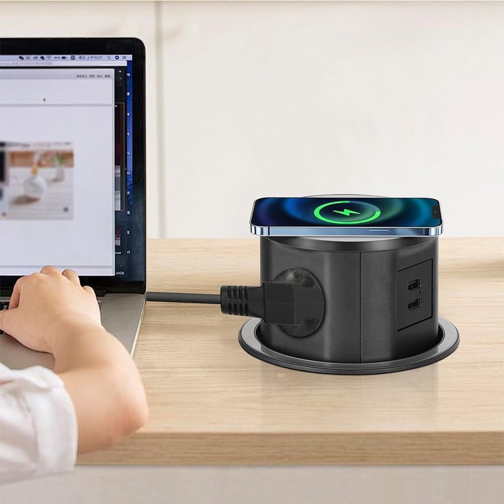 Wielogniazdowa listwa zasilająca, 2x USB A, ładowarka 15W, 3680W/16A, D120mm