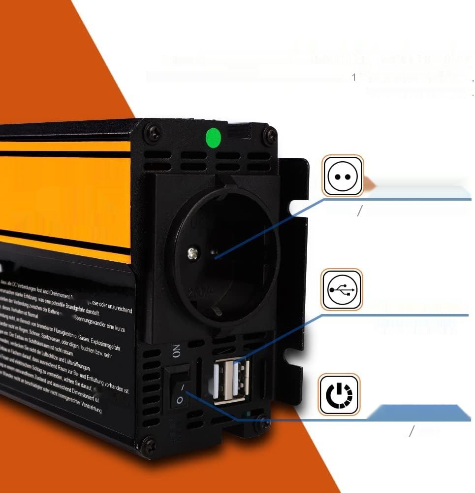Przetwornica napięcia 1000 W 12V 230V LCD, czysta sinusoida, 2xUSB