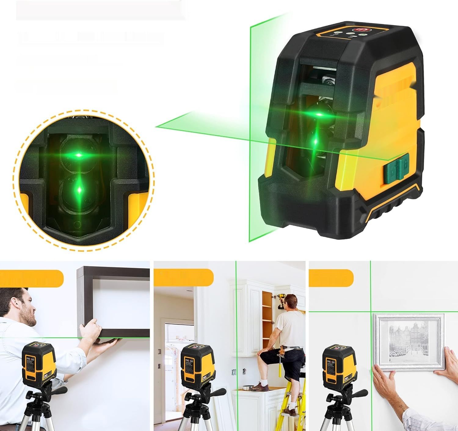 PREXISO Zielony Laser Krzyżowy 30m, Samopoziomujący Laser Liniowy