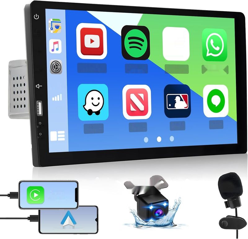Hikity 1 DIN Radio z Carplay, 9&quot; ekran, Bluetooth, USB, FM, kamera cofania