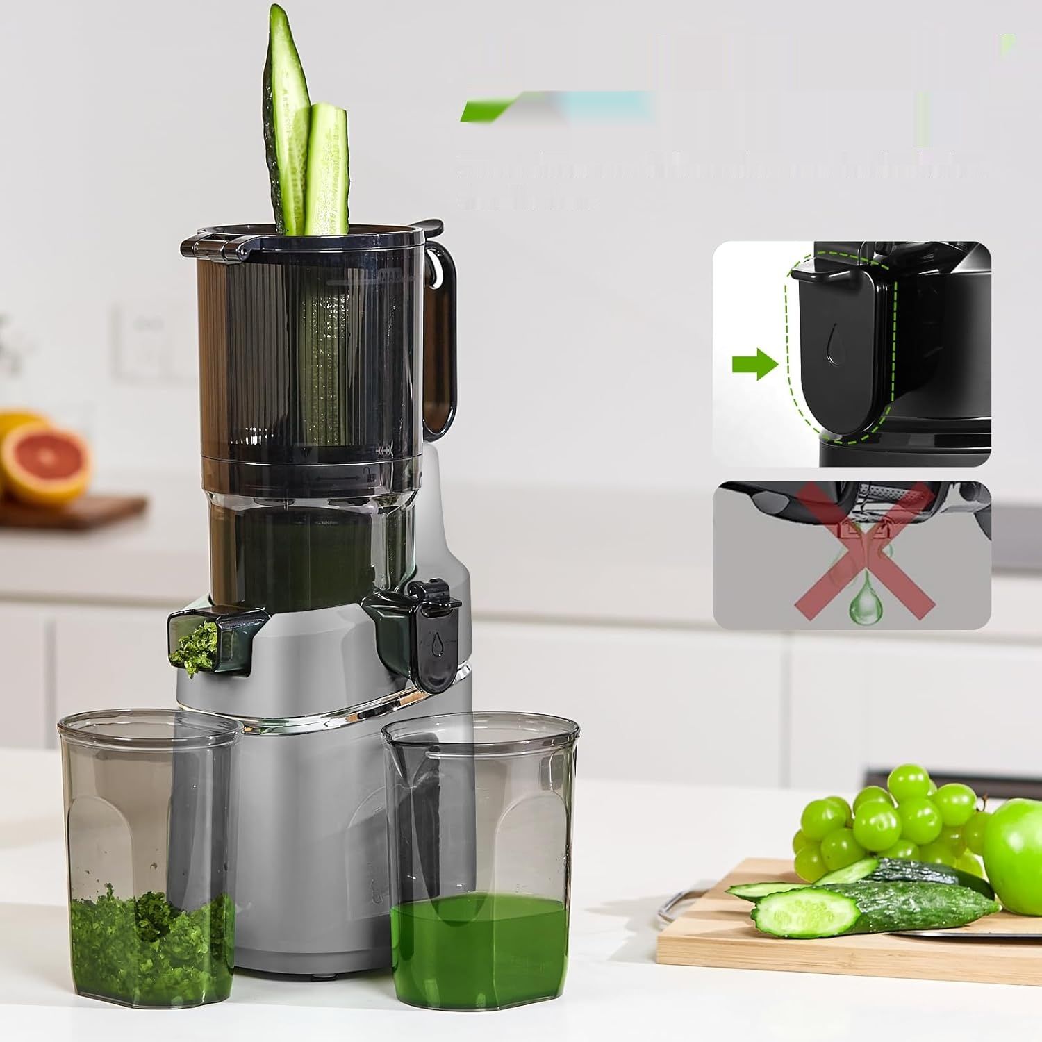AMZCHEF 250W Automatyczna Sokowirówka, 135MM otwór, 1,8L - Szary