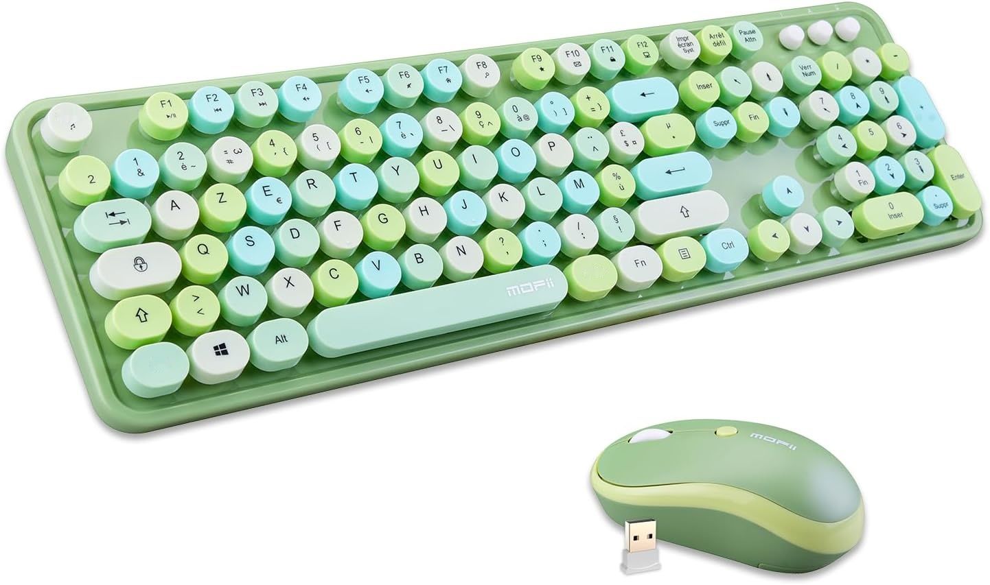 MOFII - Sweet Pack Gaming-Tastatura, bezprzewodowa AZERTY WiFi PC zielony