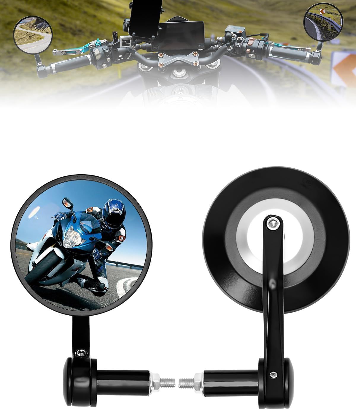 SUPAREE Lusterko motocyklowe z homologacją E, 360° obrót, aluminium.