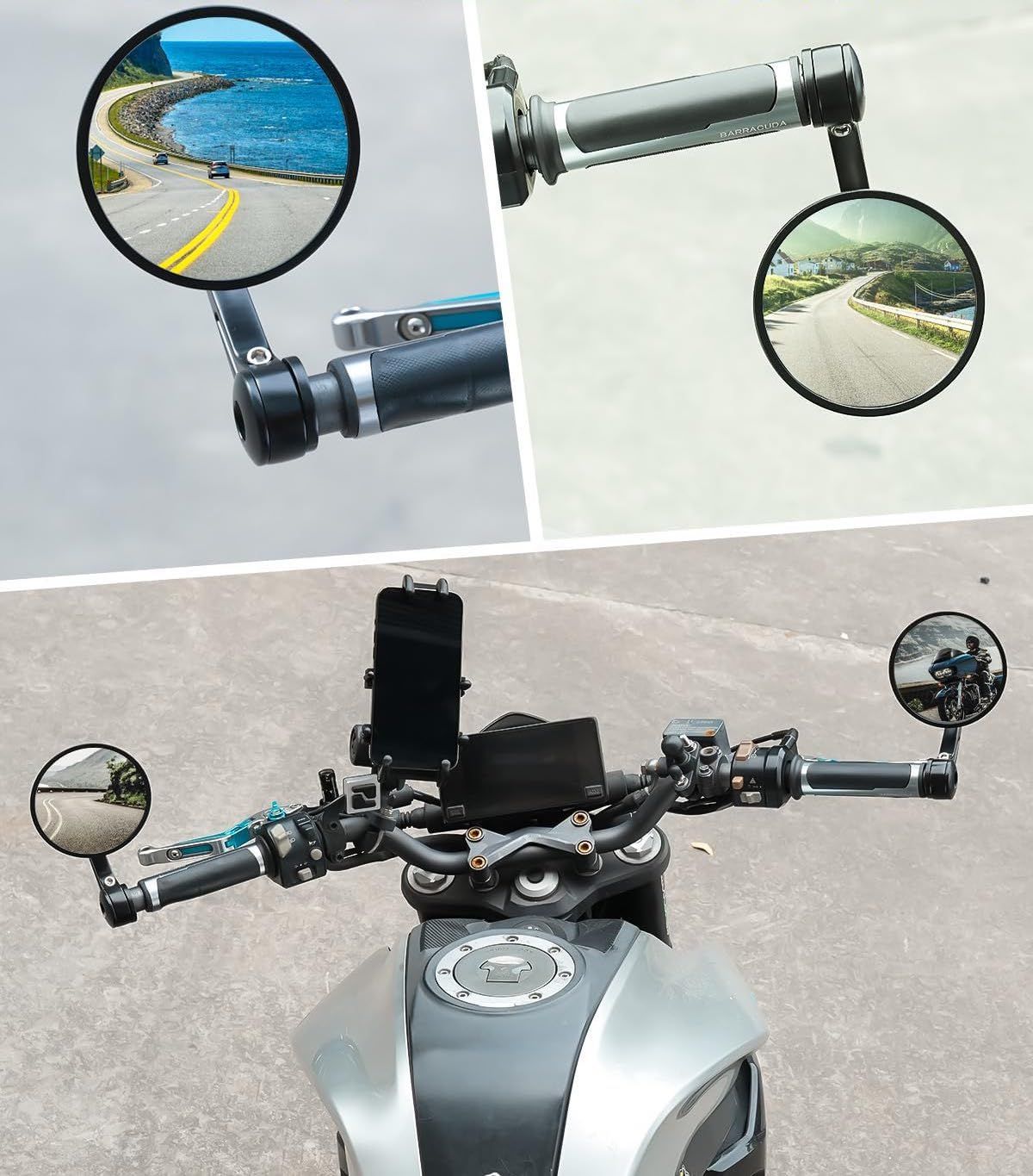 SUPAREE Lusterko motocyklowe z homologacją E, 360° obrót, aluminium.