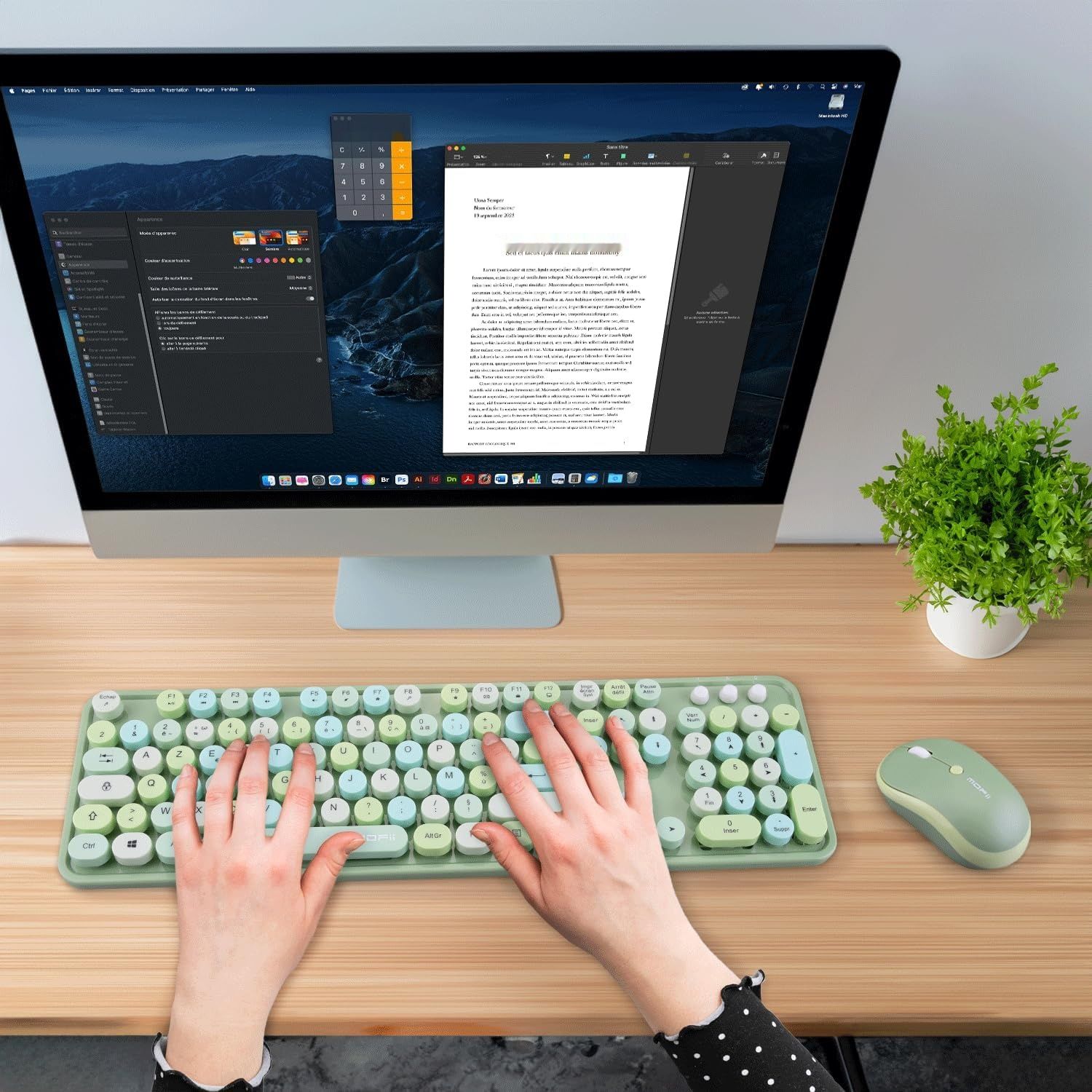 MOFII - Sweet Pack Gaming-Tastatura, bezprzewodowa AZERTY WiFi PC zielony