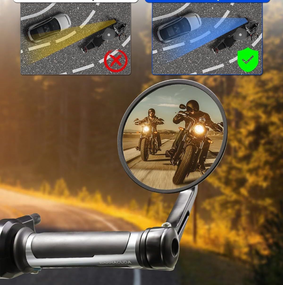 SUPAREE Lusterko motocyklowe z homologacją E, 360° obrót, aluminium.