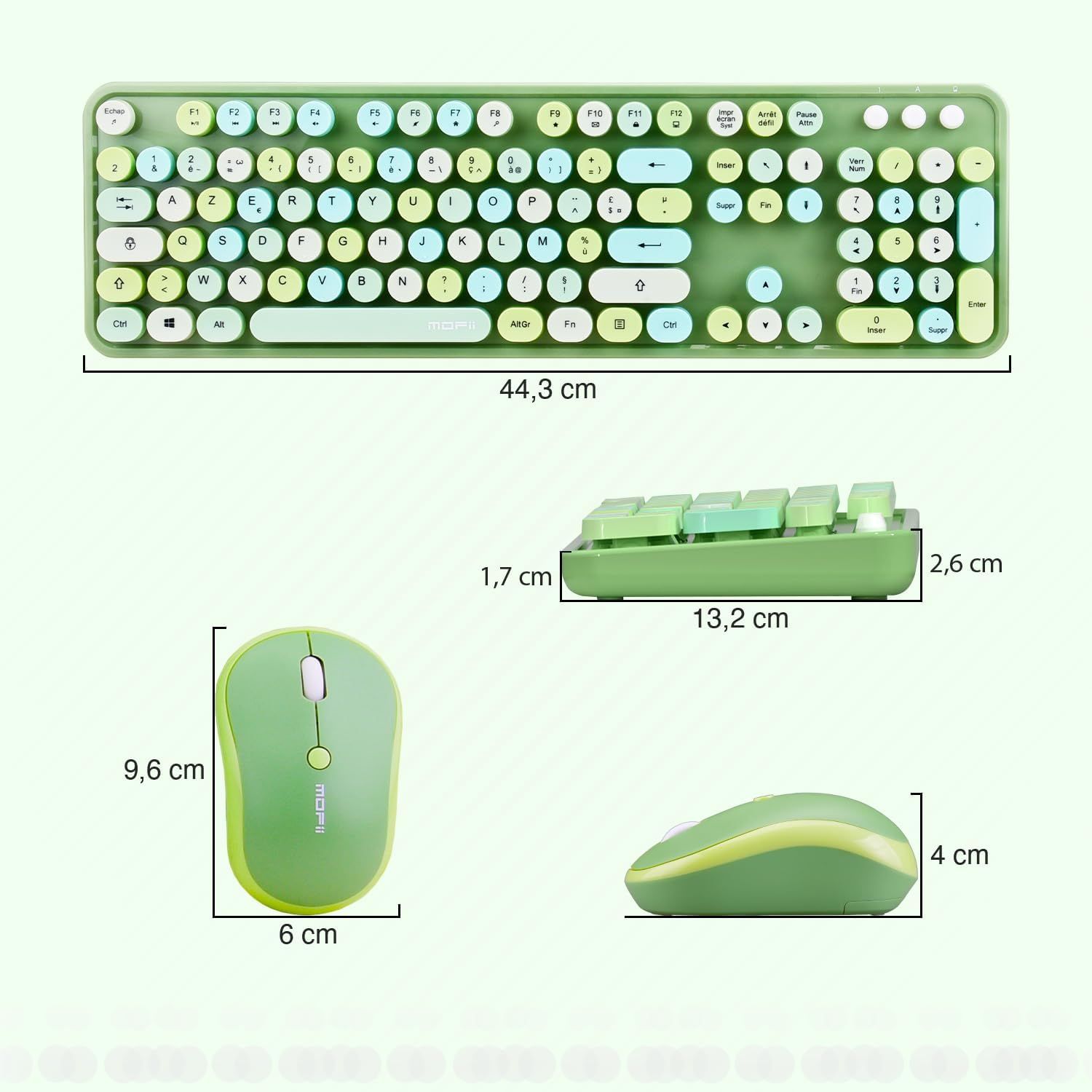 MOFII - Sweet Pack Gaming-Tastatura, bezprzewodowa AZERTY WiFi PC zielony