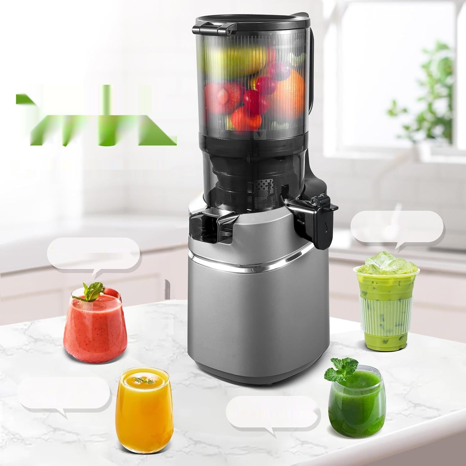 AMZCHEF 250W Automatyczna Sokowirówka, 135MM otwór, 1,8L - Szary