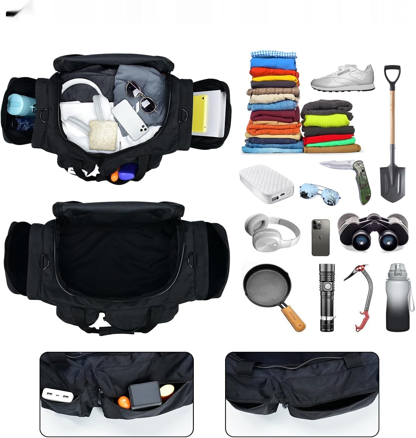 Taktyczna torba Duffel 40L Molle czarna ulepszona