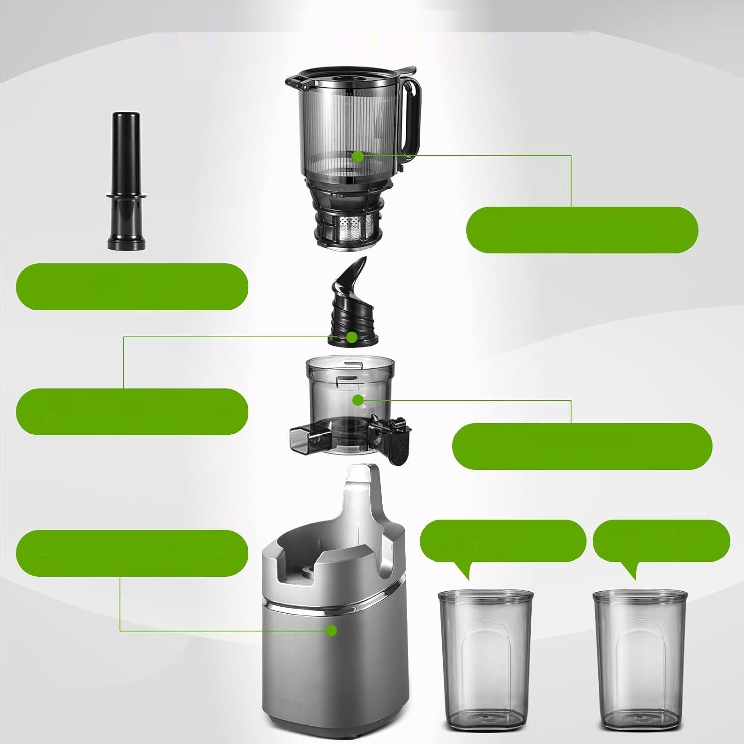 AMZCHEF 250W Automatyczna Sokowirówka, 135MM otwór, 1,8L - Szary