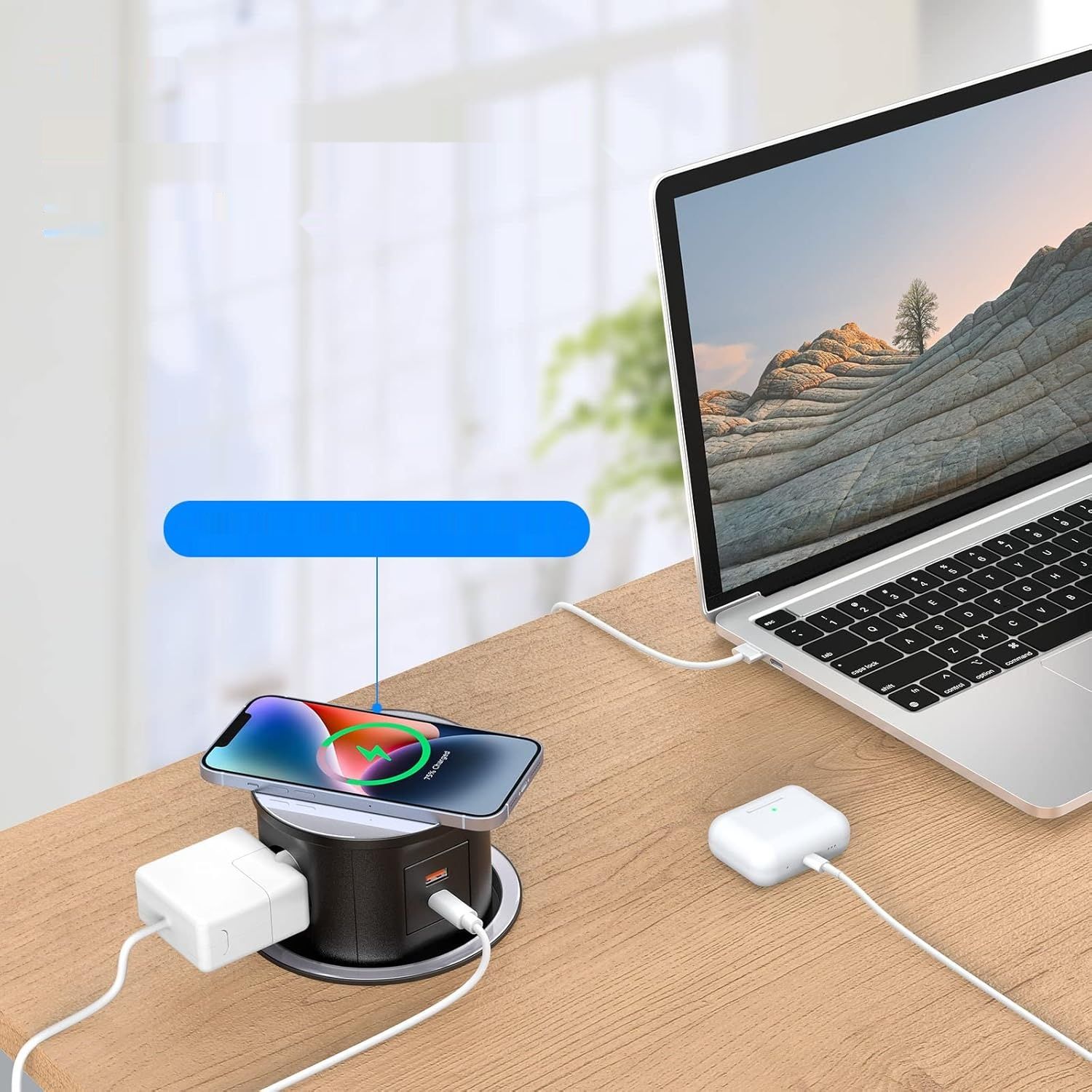 Gniazdo Ohuo USB C 15W: trójfazowe, ładowanie bezprzewodowe, USB, 120 mm.