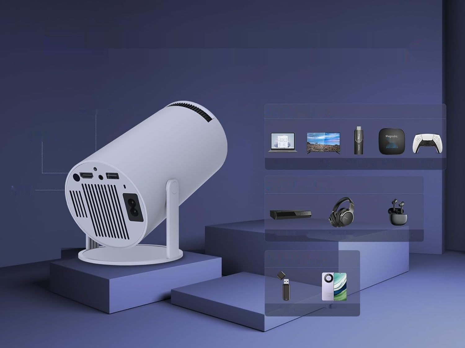 Projektor Valieno 4K 200 ANSI, WiFi 2.4G/5G, 180° design, bez Androida.